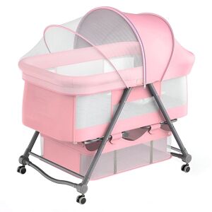 Macvi® összecsukható babaágy, 3 billenőfokozat, rovarháló, tárolókosár, zárórendszer, hintafunkció, világos rózsaszínű