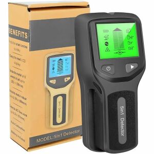 Macvi® 5 az 1-ben digitális kábelérzékelő, fa, fém kábelek és csövek, automatikus kalibráció, digitális kijelző, hordozható, fekete színű