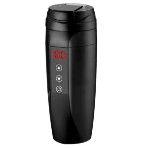 Macvi® intelligens termosz bögre, hőmérséklet kijelző, prémium rozsdamentes acél, vízhatlan, 12V/24V automatikus töltés, 0.45L, fekete színű