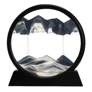 Macvi® dekorációs tárgy 3D homokhatással, 360°-ban forgó asztal, műanyag talp, üveg és homok, 18x19 cm, Fekete