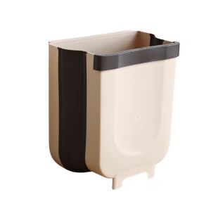 Macvi® összecsukható hulladékgyűjtő 30x25 cm krémszínű, szekrényre akasztható, ideális a konyhába, fúrás nélküli összeszerelés.