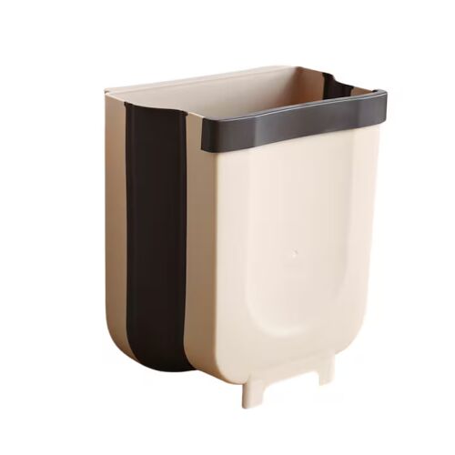 Macvi® összecsukható hulladékgyűjtő 30x25 cm krémszínű, szekrényre akasztható, ideális a konyhába, fúrás nélküli összeszerelés. 146037614