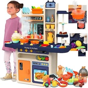 Multifunkcionális gyermekkonyha Macvi®, 93,5 cm, 65 darab, mosogató vízzel, sütő, hűtőszekrény, tojásfőző, fények és hangok, többszínű, többféleképpen használható