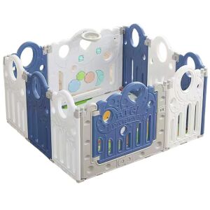 Macvi® összecsukható babahintaló, 12 panel, biztonságos és oktató játszótér, 115x150x63 cm, erős műanyag, fehér/kék, 1+ éves korig