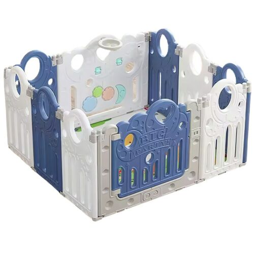 Macvi® összecsukható babahintaló, 12 panel, biztonságos és oktató játszótér, 115x150x63 cm, erős műanyag, fehér/kék, 1+ éves korig 146037668