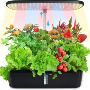 Macvi® hidroponikus rendszer, 12 ültetési hely, 4 literes tartály, 20W-os állítható LED fény, gyors növekedés talaj nélkül, komplett készlet növényekhez, fűszernövényekhez, zöldségekhez vagy virágokhoz.