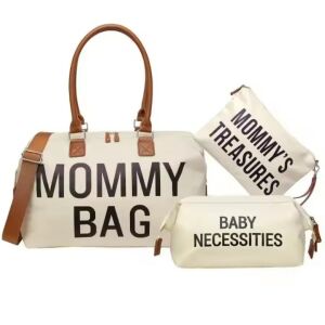 Mommy Bag Macvi® 2 táskával, több rekesszel és tárolóhelyekkel, ideális kismamáknak és utazáshoz, fehér színben