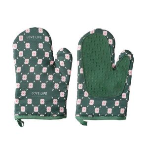 2 darabos Macvi® sütő- vagy grillkesztyű készlet, 350°C-ig sütésálló, gyapjú, textil és gumibetét, zöld színű modell.