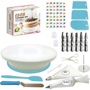 46 darabos Macvi® sütőipari kiegészítő készlet, forgótányér, 24 rozsdamentes acél fúvóka a sütemények díszítéséhez, szilikon és prémium műanyag, nem mérgező, ellenálló, többszínű