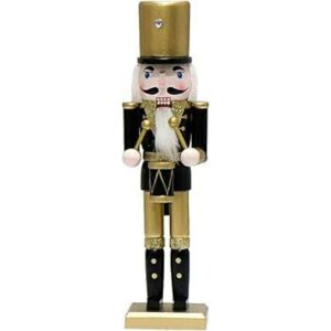 Karácsonyi diótörő csillámos figura fekete-arany őr dobbal 25cm