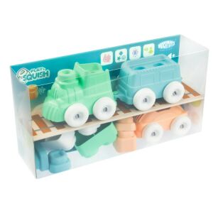 MOCHTOYS Play&amp;Squish puha vonat és kocka szett 12db PASZTELL