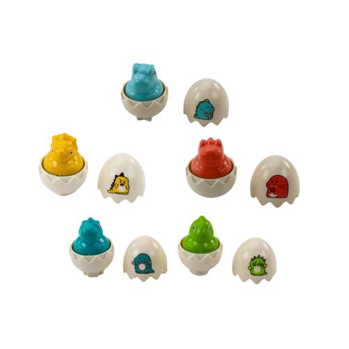 Hat geometriai dinoszaurusz tojás halmaza, színes, dinoszaurusz figurákkal