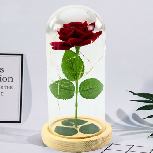 Örök rózsa üvegkupolában LED világítás piros 21x11cm 146065910