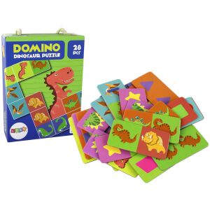 Logikai játék Kétoldalas puzzle Dominó dinoszauruszok 10cm x 5cm 28 db.