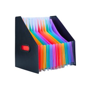Függőleges dokumentumszervező mappa Színes fülek Zsebek Fekete A4