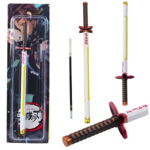 Katana Sword Anime golyóstoll fém fekete tinta cserélhető utántöltő fehér és sárga