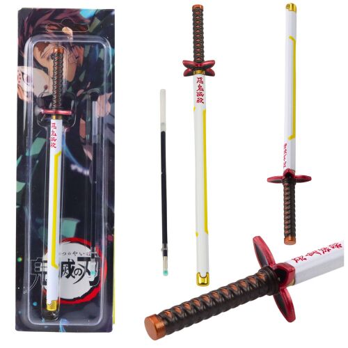 Katana Sword Anime golyóstoll fém fekete tinta cserélhető utántöltő fehér és sárga 146067287