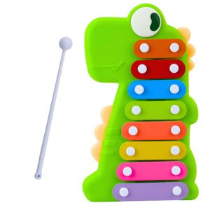 Dinoszaurusz formájú zenélő játék zongora és xilofon egyben, 8 billentyű