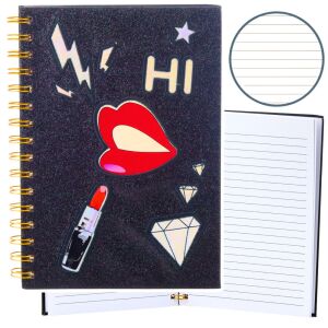 Notebook Lined Notebook Patches Ajak Rúzs Glitter Black A5 80 Lap
