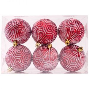 Karácsonyfa gömbdísz készlet - 6 cm 6 darabos - rusztikus piros 146243020 - Karácsonyfadísz