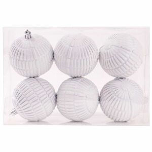 Karácsonyfa gömbdísz készlet - 8 cm 6 darabos - fehér bordás 146243129 - Karácsonyfadísz