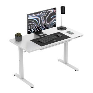 Állítható magasságú íróasztal, 120 x 60 cm, fejhallgatótartóval, üveglappal fehér 146076148 - Mark Adler