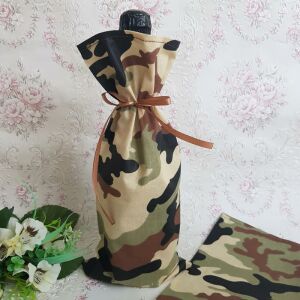 DCS56 - Terepmintás bor és pezsgőtartó textil ajándéktasak, zsák