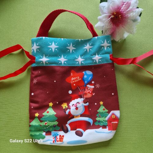 DCS79 - Karácsonyi mintás mikulás zsák, textil ajándéktasak - télapó lufikkal 146082122