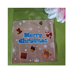 DCS81 - Karácsonyi mintás mikulás tasak - narancs hátuljú/Merry Christmas felíratú 10x13cm