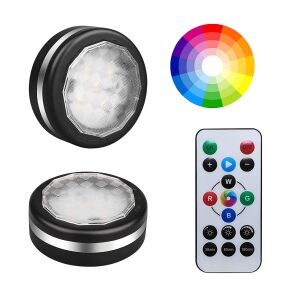 2 db-os mini RGB LED lámpa szett távirányítóval - kör alakú, színes hangulatvilágítás konyhába, hálószobába, nappaliba (BBV) 146090921 - Lámpa & Világítás