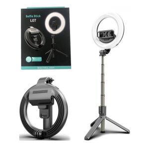 2 az 1-ben prémium L07 selfie bot kör reflektoros állvánnyal - 360°-ban forgatható, 3 világítási móddal (BBV) 146091870 - Selfie bot