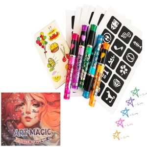 Magic glitter tatto kitt - 5 db csillám glitter tollal, 90 db sablonnal, matricával (BBJ) 146092703 - Tetoválás