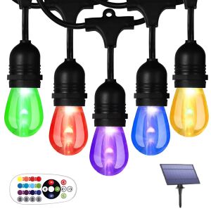 RGB 10 méteres vízálló napelemes fényfüzér világítás 10-db E27 izzóval és távirányítóval (THM) 146092778 - Fényfüzér