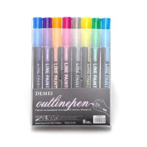 8 db-os metál kontúr filctoll készlet - ezüst színű vonalak színes kontúrral - íráshoz, rajzoláshoz, kiemeléshez (BBJ) 146092843 - Filctoll