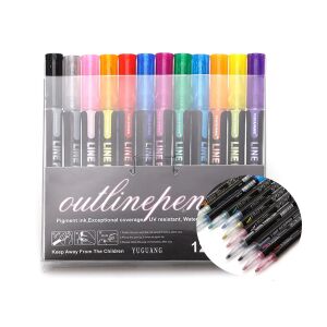 12 db-os metál kontúr filctoll készlet - ezüst színű vonalak színes kontúrral - íráshoz, rajzoláshoz, kiemeléshez (BBJ) 146092846 - Filctoll