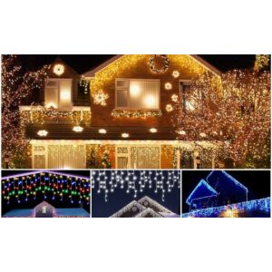 Wonder 600 LED jégcsap fényfüzér, 32 méter, melegfehér alappal és hidegfehér csillogással, beltéri és kültéri karácsonyi dekoráció. - Fényfüzér
