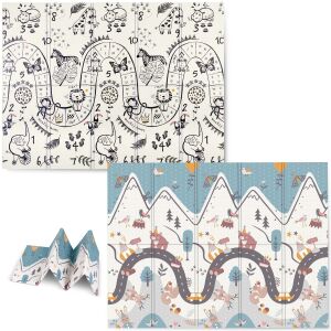 Nukido összecsukható habszivacs játszószőnyeg két különböző mintával: állatos játék és hegyi út - Nukido