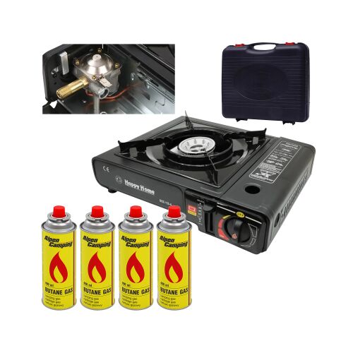 Extralink | Gázos kemping főzőkészlet + 4 db 400ml-es gázpatron | Tábori hordozható 2-1-es patronos táskában 146125492