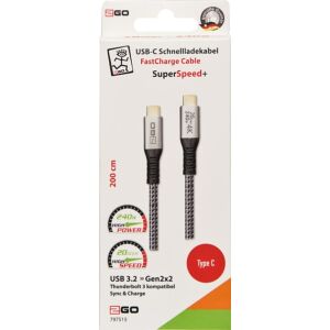 2GO Gyorstöltő USB-C kábel 240W 20Gbps Thunderbolt 3 2m 146125708 - Thunderbolt kábel