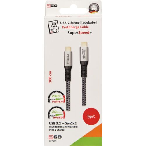2GO Gyorstöltő USB-C kábel 240W 20Gbps Thunderbolt 3 2m 146125708