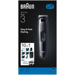 Braun 10in1 Hajvágó Készlet | All-in-One Series 3 AIO3560 | Akkumulátoros | Hosszlépések száma 14 | Fekete