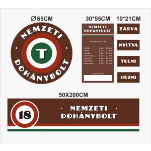 Nemzeti Dohánybolt matrica szett – Kültéri, laminált, időjárásálló, teljes készlet (5 db) 146133202 - Figyelmeztető matrica