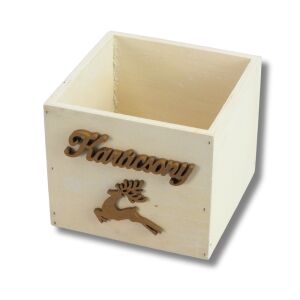 Dekoláda fehér kocka 13x13X11cm - Szarvasos karácsony
