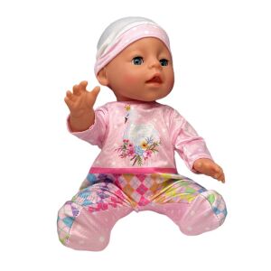 Interaktív baba, vizet iszó és pisilős baba, 6 kiegészítő, cumisüveg, bili, 35 cm