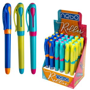 Kék tintával, klipsszel és különböző színű testtel ellátott golyóstoll