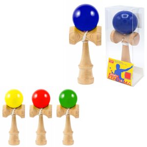 Kendama játék, fából, különböző színű golyókkal
