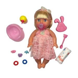 Interaktív baba 8 funkcióval, 10 kiegészítővel, érintésérzékelővel, gagyogással, pisiléssel, magassága 35 cm