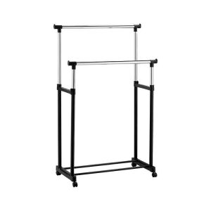 Dupla akasztós tartó, állítható magasságú, 4 kerékkel, alsó cipőtartó polc