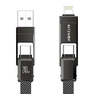 BlitzWolf BW-HDC7 4 az 1-ben USB-C+USB+Lightning kábel, 240W, 1.2m (fekete) 146153879 - Adatkábel