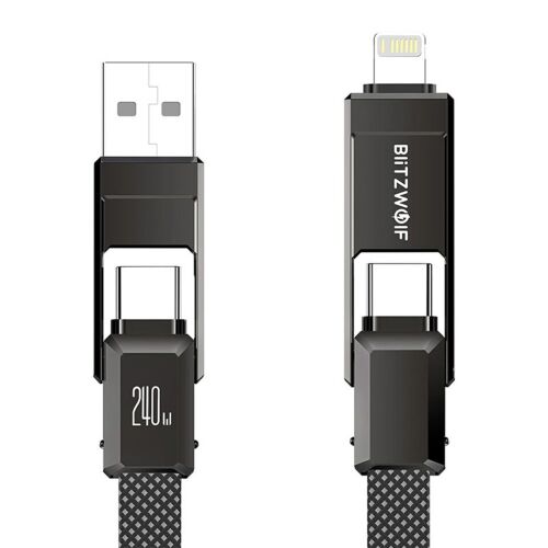 BlitzWolf BW-HDC7 4 az 1-ben USB-C+USB+Lightning kábel, 240W, 1.2m (fekete) 146153879